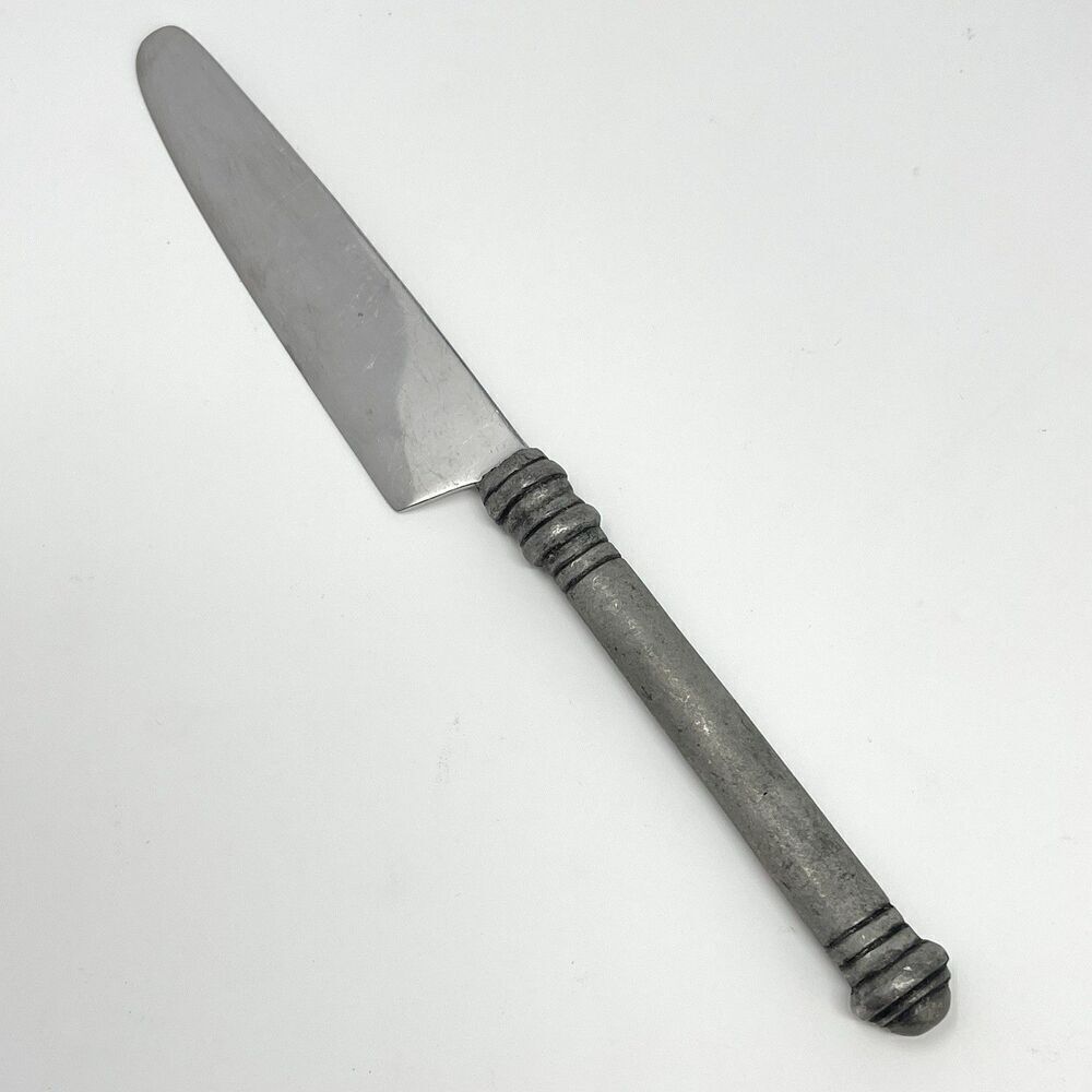 Pottery Barn 70% PEWTER Banded Handle & 18/8 Stainless Dinner Knife 8 7/8”